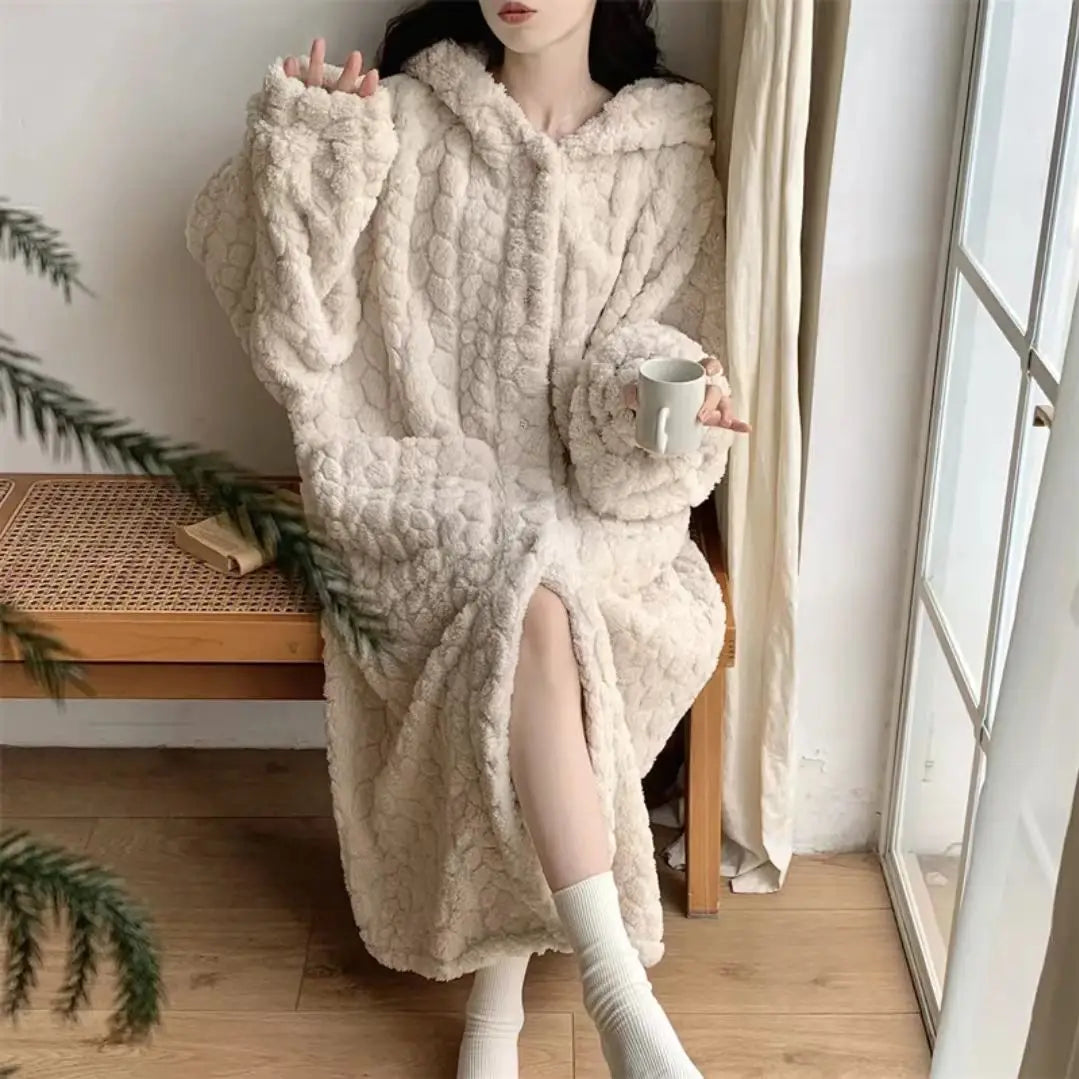 2025 Winter Robe For Women Sweet Elegant Jacquard Fashion Homewear Sleepwear Loungewear Christmas Night Warm Comfy Long Bathrobe