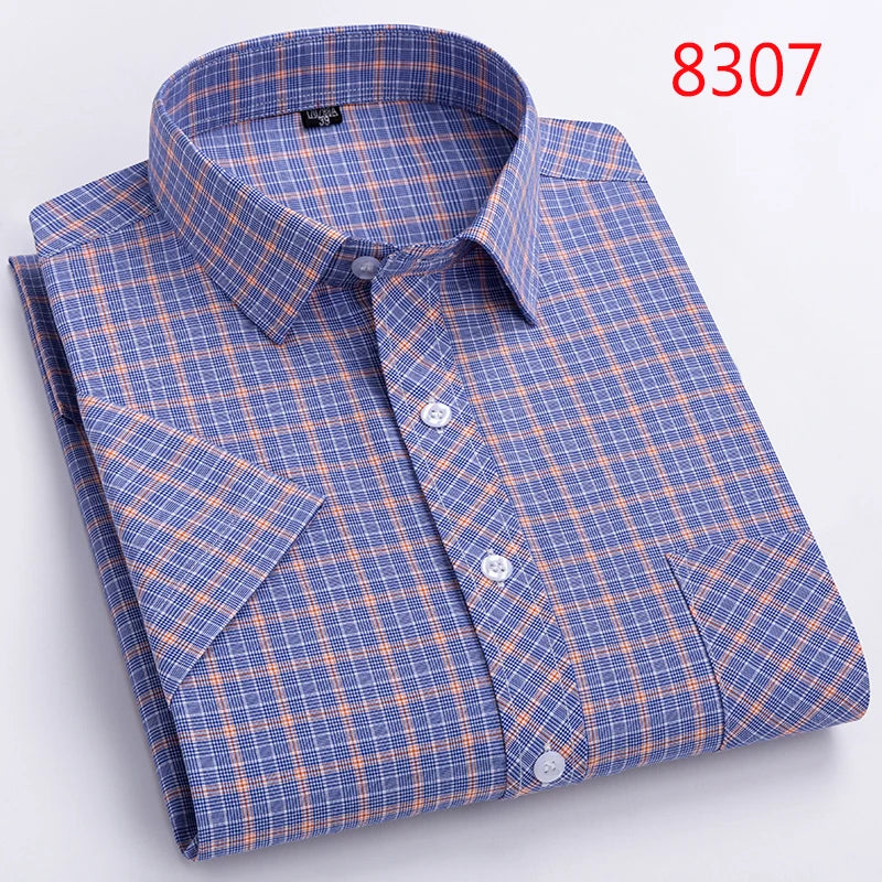 New Casual Shirts For Men Cotton Plaid Short Sleeve Elegant Business Dress Smart Summer Men Clothes England Fashion Top Shirts