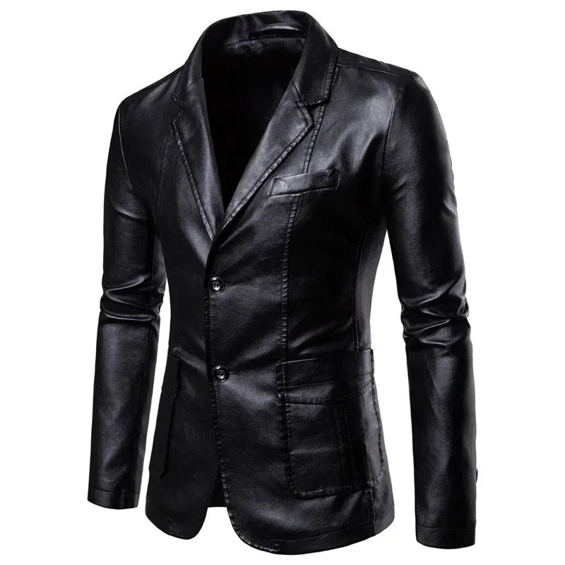 Blazer Man 2025 Men's PU Leather Jackets for Men Autumn Jacket Button Turn Down Collar Business Coat Biker Motocycle Jacket