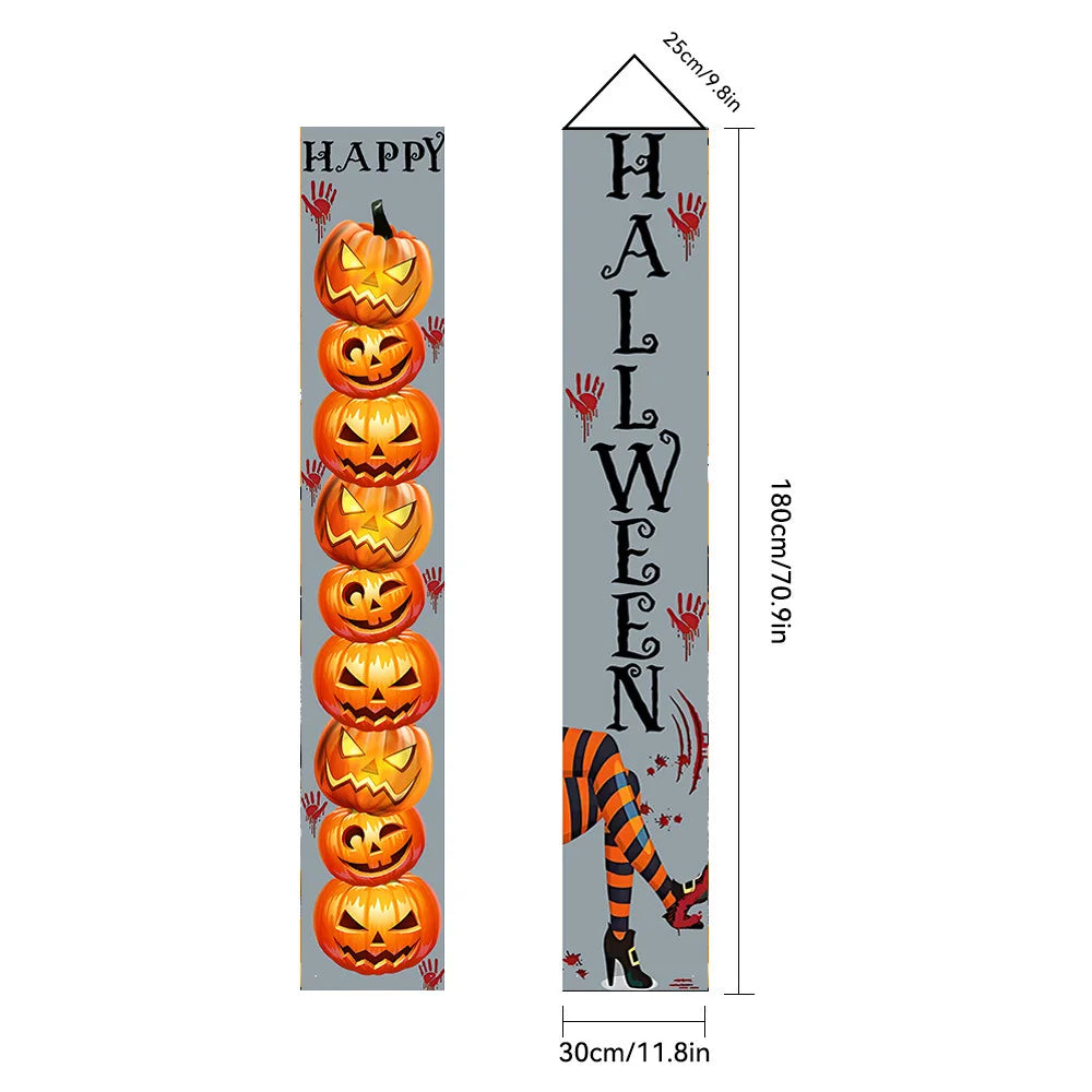 Halloween Couplet Horror Theme Festival Carnival Party Decoration Polyester Backdrops Pumpkin Skeleton Pattern Door Curtain