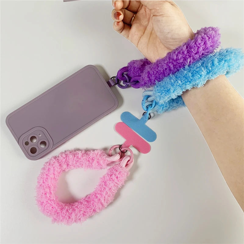 Winter Warm Mobile Phone Wrist Strap Cell Accessories With Patch Key Lanyard Exquisite Anti-lost Cellphone Chain Rope Keychain