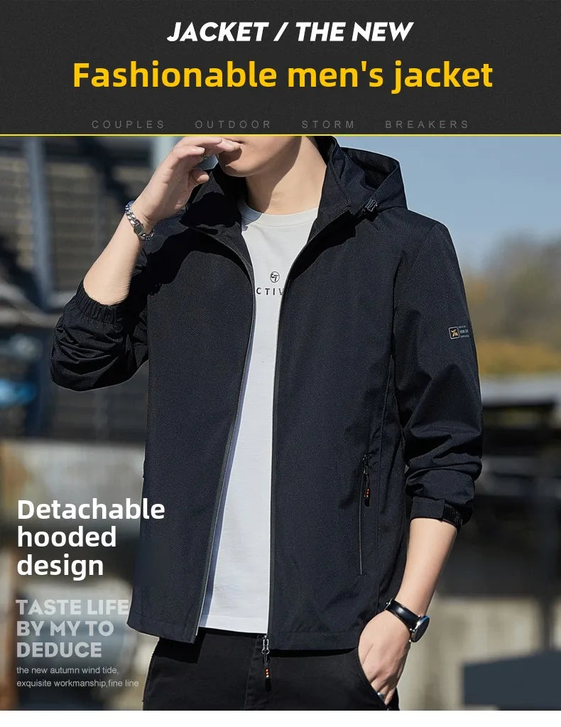 Men's jacket 2025 new jacket Spring and Autumn American slim fit trendy brand heavyweight hooded workwear casual assault jacket