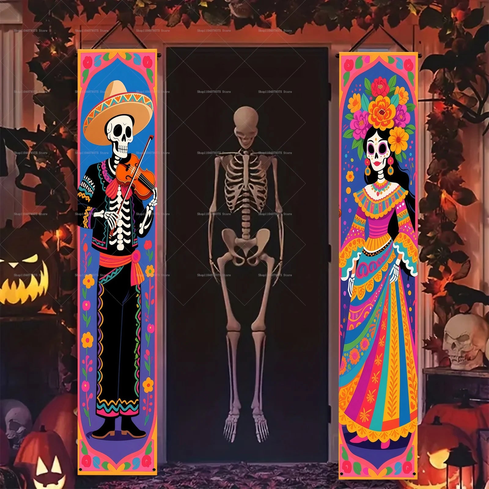 Halloween And Day Of The Dead Porch Banner Hanging Skull Home Room Festival Door Curtain Decoration Party Supplies