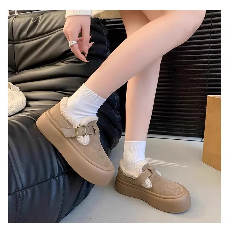 Low Heels Shoes Woman Flats Round Toe Loafers Fur Clogs Platform Autumn Slip-on Dress Creepers Fall Slip On Winter New Rome Rubb