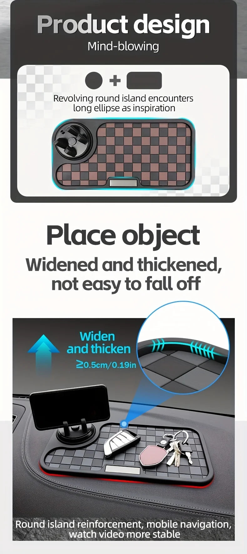 Car Anti-skid Pad Dashboard Center Console  Dashboard Anti Slip Mat with Phone Mount 360-Degree Rotation PVC Key Storage Mat