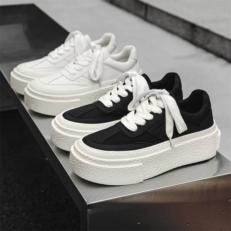 Men Fashionable Casual Sports Shoes Black White Thick-soled Lightweight Comfortable Outdoor White Sneakers Men Size 38-46