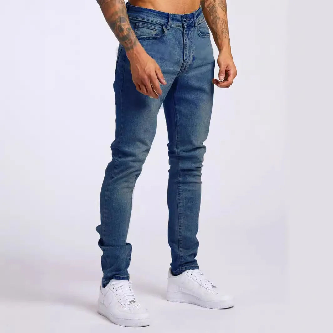 2025 New style denim men's pants, Instagram trend, black slim-fit high-waisted denim jeans for men