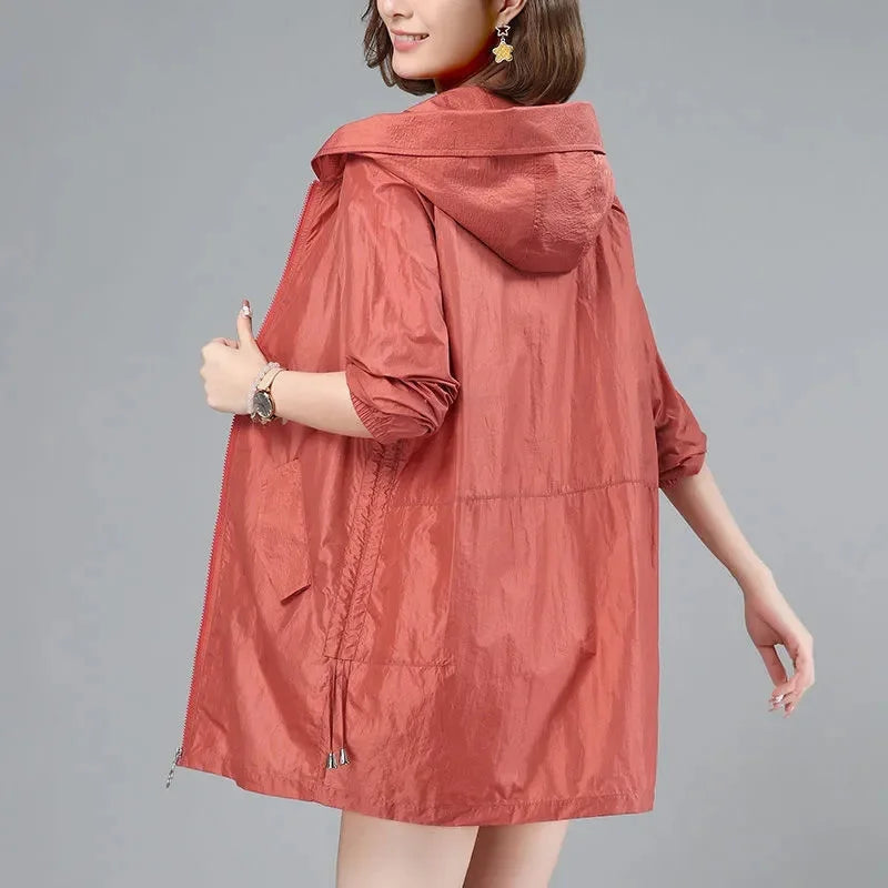Women Thin Jacket New Sun UV-proof Hooded Coat Outdoor Long Sleeve Female 2023 Summer Windbreaker Casual Outerwear Top