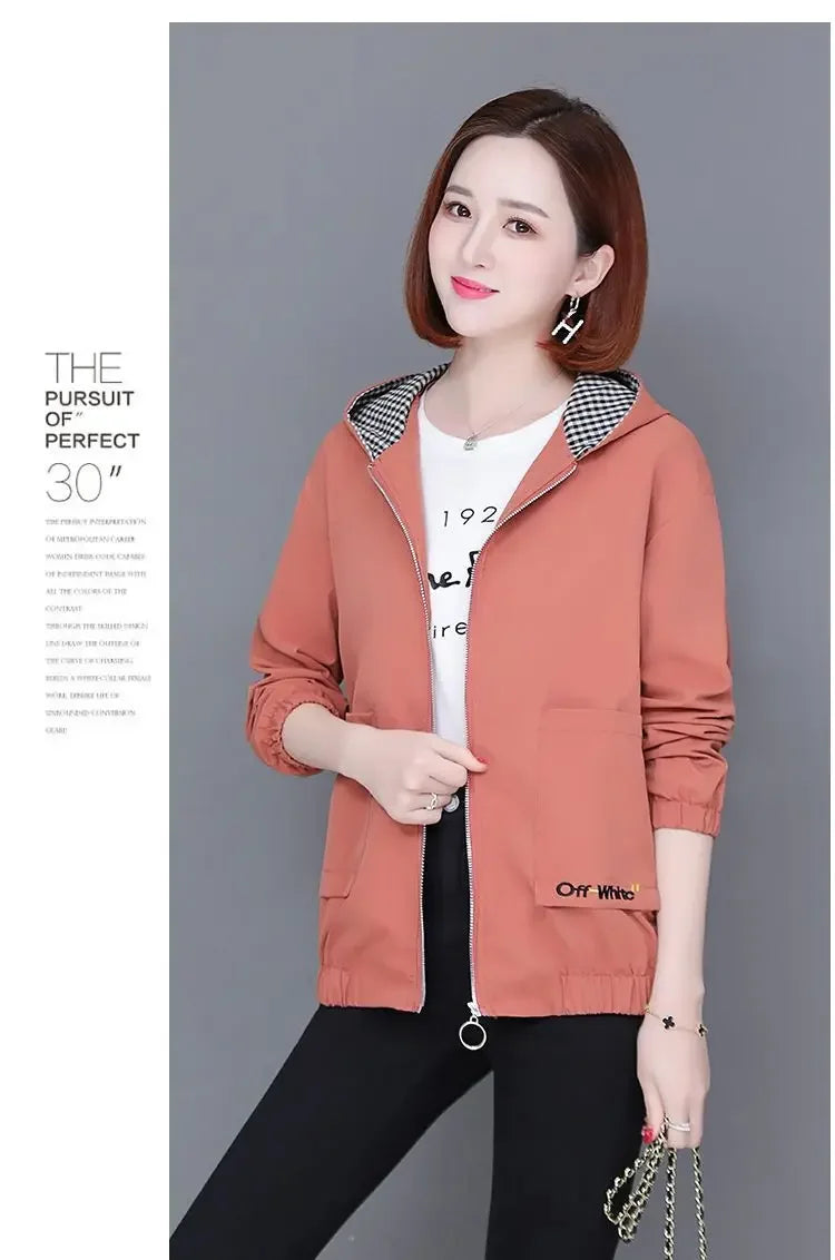 Women'S Clothes Spring Autumn Jacket Top 2025 New Women Windbreaker Korean Loose Casual Hooded Jacket Ladies All-Match Coat