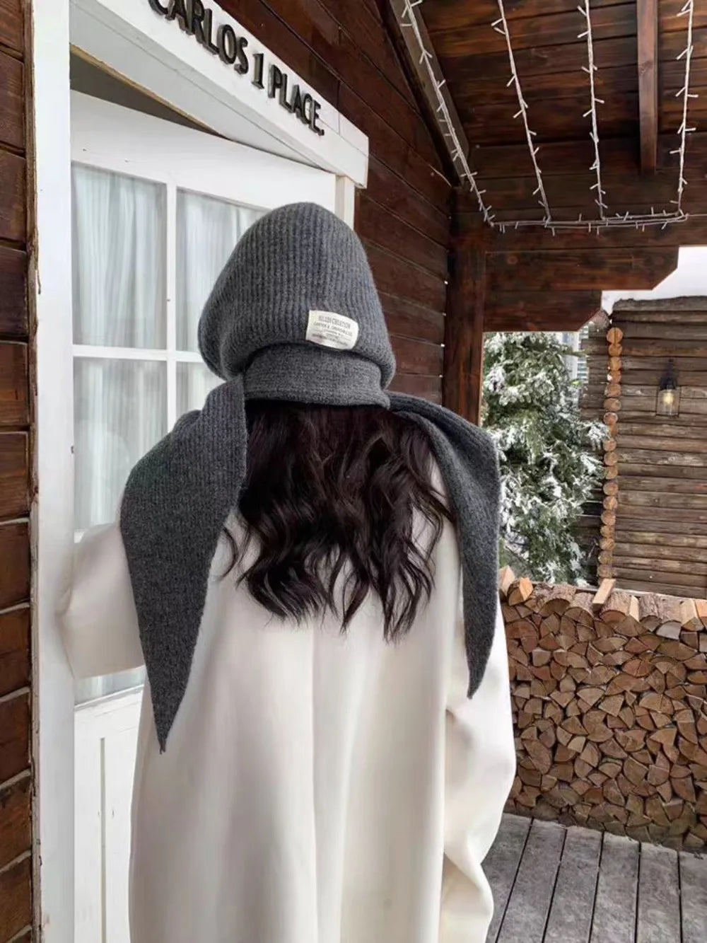 Knitted Winter Balaclava Thickened Hooded Hat Ear Protection Cap One-Piece Winter Accessories Neck Protection Scarf Y2K Style