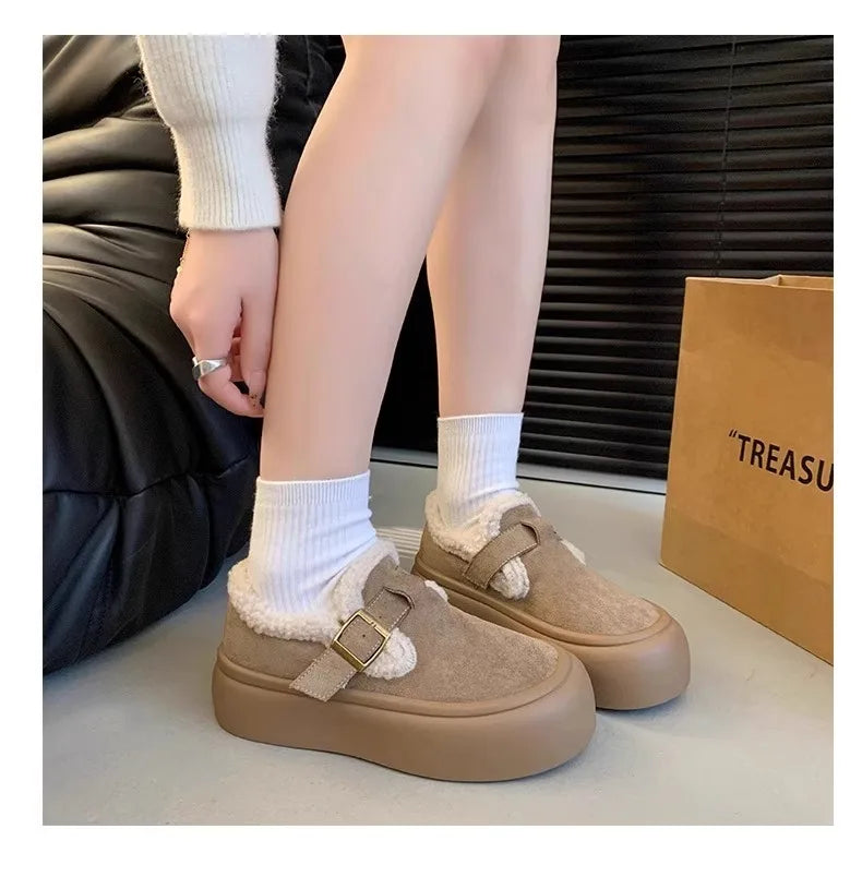 Low Heels Shoes Woman Flats Round Toe Loafers Fur Clogs Platform Autumn Slip-on Dress Creepers Fall Slip On Winter New Rome Rubb