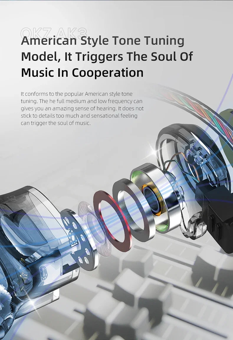 QKZ AK3 FiLe Wired Earphone with Microphone HiFi Music Monitor Bass Headphones Noise Cancelling Headset For Sport Gaming Earbuds