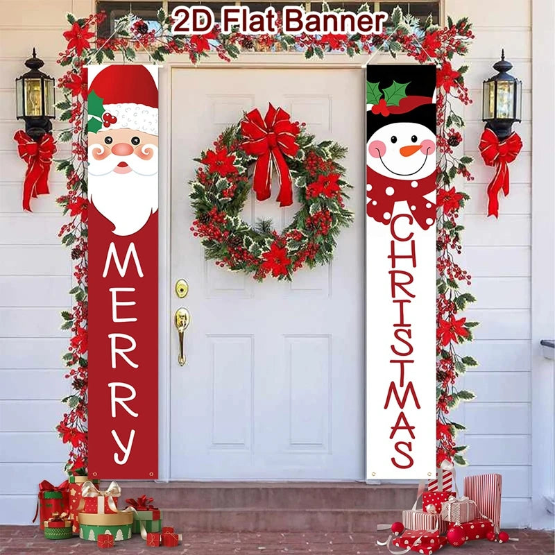 Christmas Door Decoration 2025 Merry Christmas Banner Decor for Home Hanging Xmas Ornament Navidad Happy New Year Gift 2026