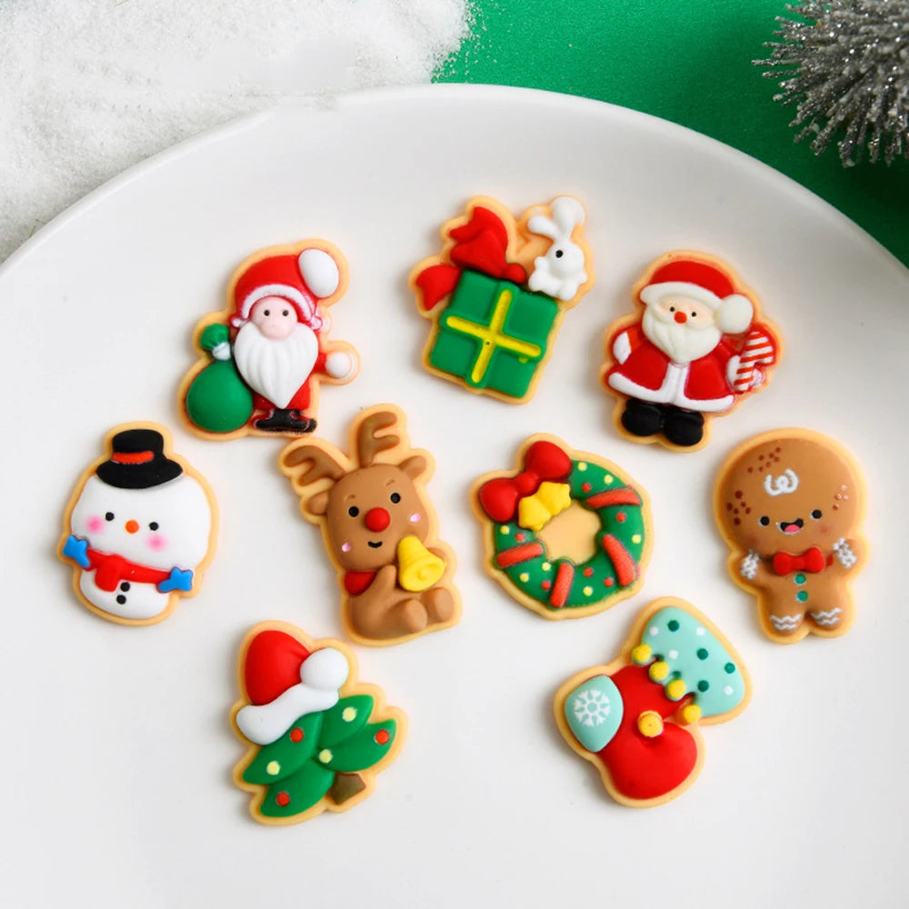 Mini Christmas Resin Figurine Crafts Santa Trees Elk Snowman Bells Flatback Cabochon Scrapbook Ornament Diy Hairwear Accessories