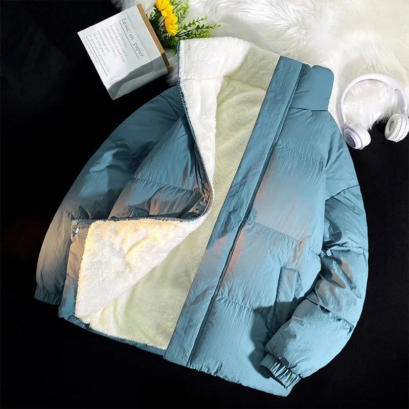 Down jacket men's handsome bread jacket Hong Kong style loose collar and velvet ins assorted bread jacket