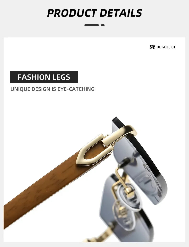 Sunglasses Men Women Sun Glasses Wood Frames Rimless Black Eyeglasses Fashion Eyewear Gafas De Sol