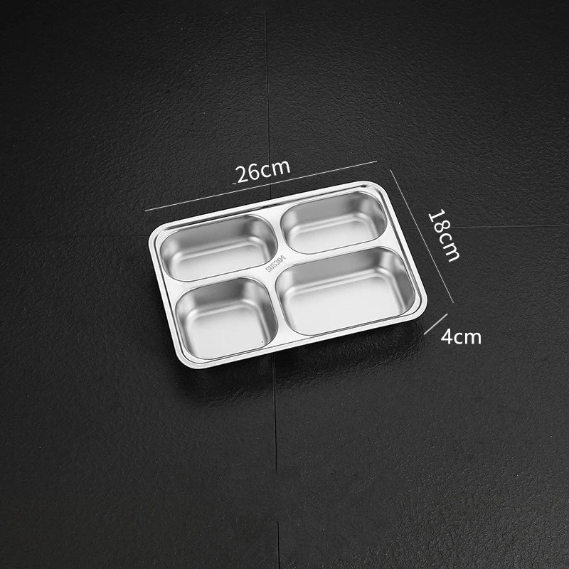 Kitchen Stainless Steel Divided Dinner Storage Tray Thickened Compartment Plates for Food Serving Organization Lunch Container