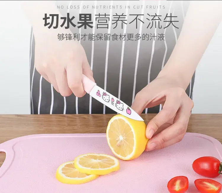 Sanrio  animation peripheral cartoon Kawaii Hello kitty anti-rust kitchen knife cutting board set creative fruit knife wholesale