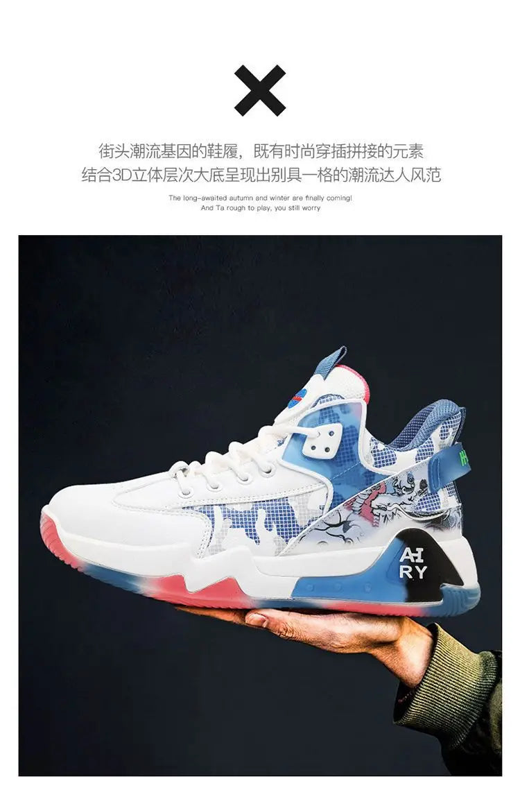 Couple Basketball Shoes Men High Top Sports Wear Resistant Air Cushioning Shoes Athletic Boots Comfortable Breathable Sneakers