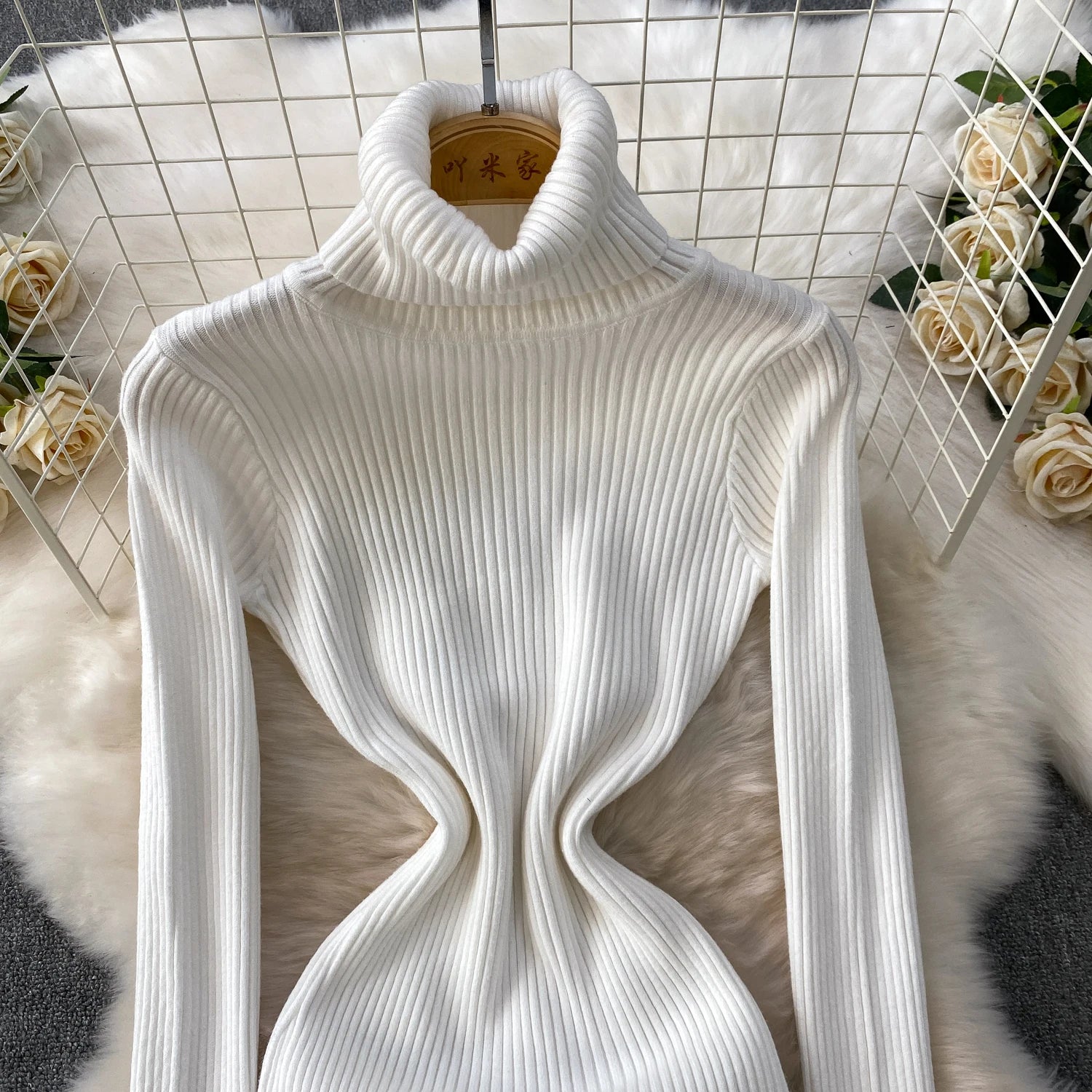 Women Winter Turtleneck Knittign Dress Stretch Slim Long Sleeve Soft Knitwear Dresses Female Casual Lining Simple Bottom Vestido