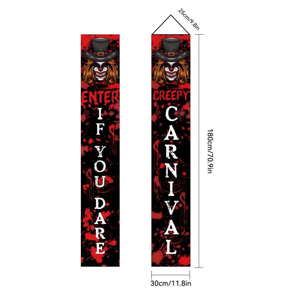 Halloween Couplet Horror Theme Festival Carnival Party Decoration Polyester Backdrops Pumpkin Skeleton Pattern Door Curtain