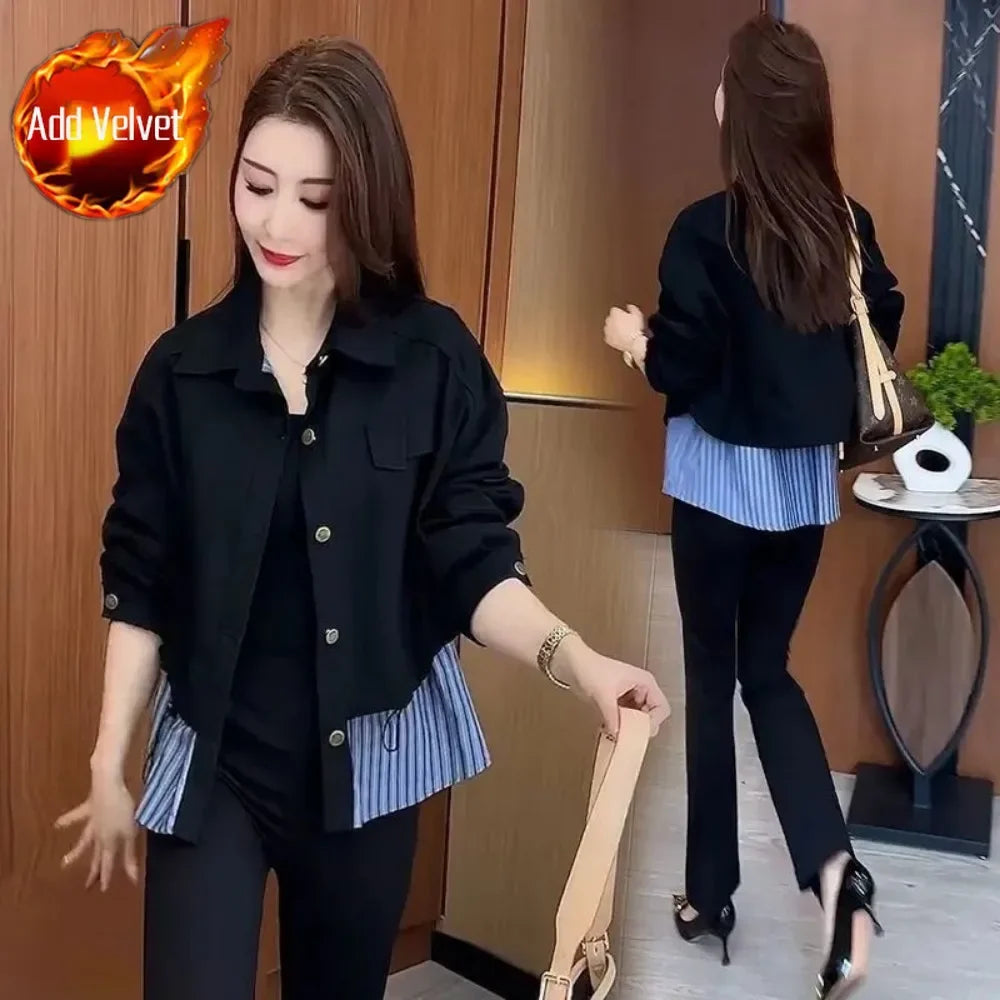 Jacket for Women Splicing Coats Woman Short Loose Long Sleeve Luxury Cheap New in Outerwears Clothing Promotion 2025 Trend Offer