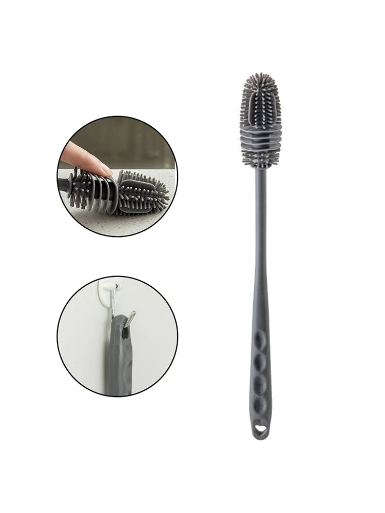 Silicone Milk Bottle Brush Cup Scrubber Glass Cleaner Long Handle Drink Bottle Clean Brush Kitchen Cleaning Tool
