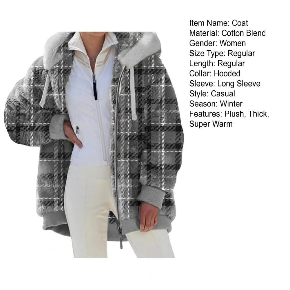 Women Winter Coat Solid Color Long Sleeves Zipper Cardigan Loose Warm Furry Plush Plus Size Lady Coat Winter Clothes