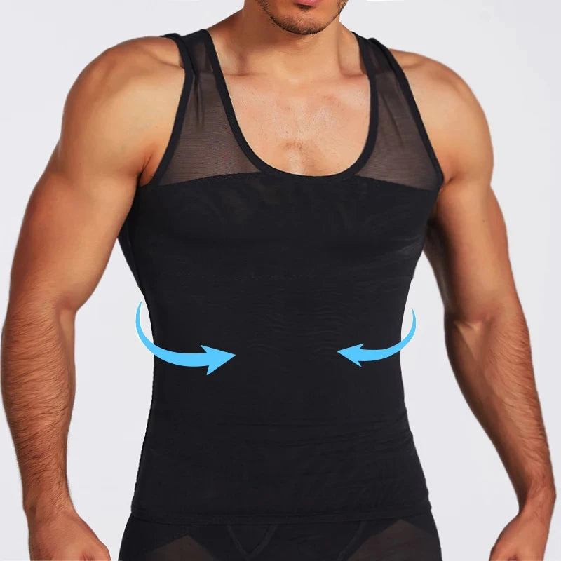 Compression Shirts for Men Slimming Undershirt Body Shaper Fitness Tank Tops Workout Sleeveless Shapewear Vest Mesh Cross Tops