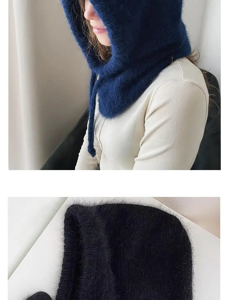 Winter Hats for Women Girls Warm Hooded Scarf Beanie for Female Youth Balaclava Kniting Skull Cap Ear Flap