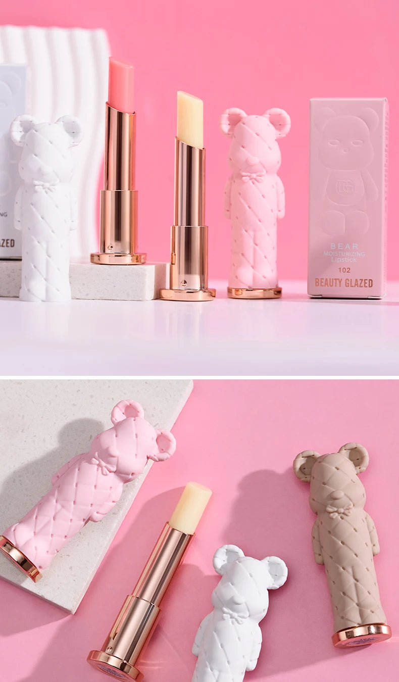 Beauty Glazed Bear Moisturizing Lipstick,Colored Lip Balm,Nourishing Lip stick,Easy To Color,Watery