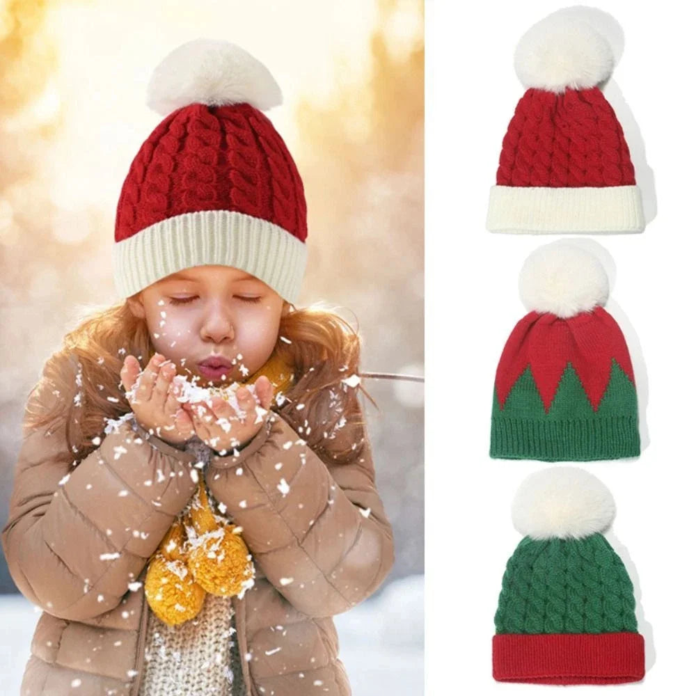 Winter Fur Pom Poms Hat Winter Hat For Adult Kids Hat Knitted Beanies Cap Hat Thick Christmas Xmas Santa  Skullies Beanies