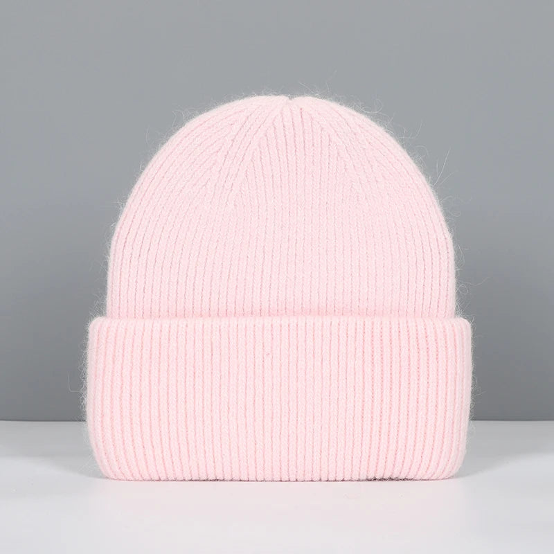 Winter Hats For Women Rabbit Fur Beanie Hat Woman Knitted Skullies Beanies Solid Wool Soft Autumn Winter Cashmere Caps Bonnet