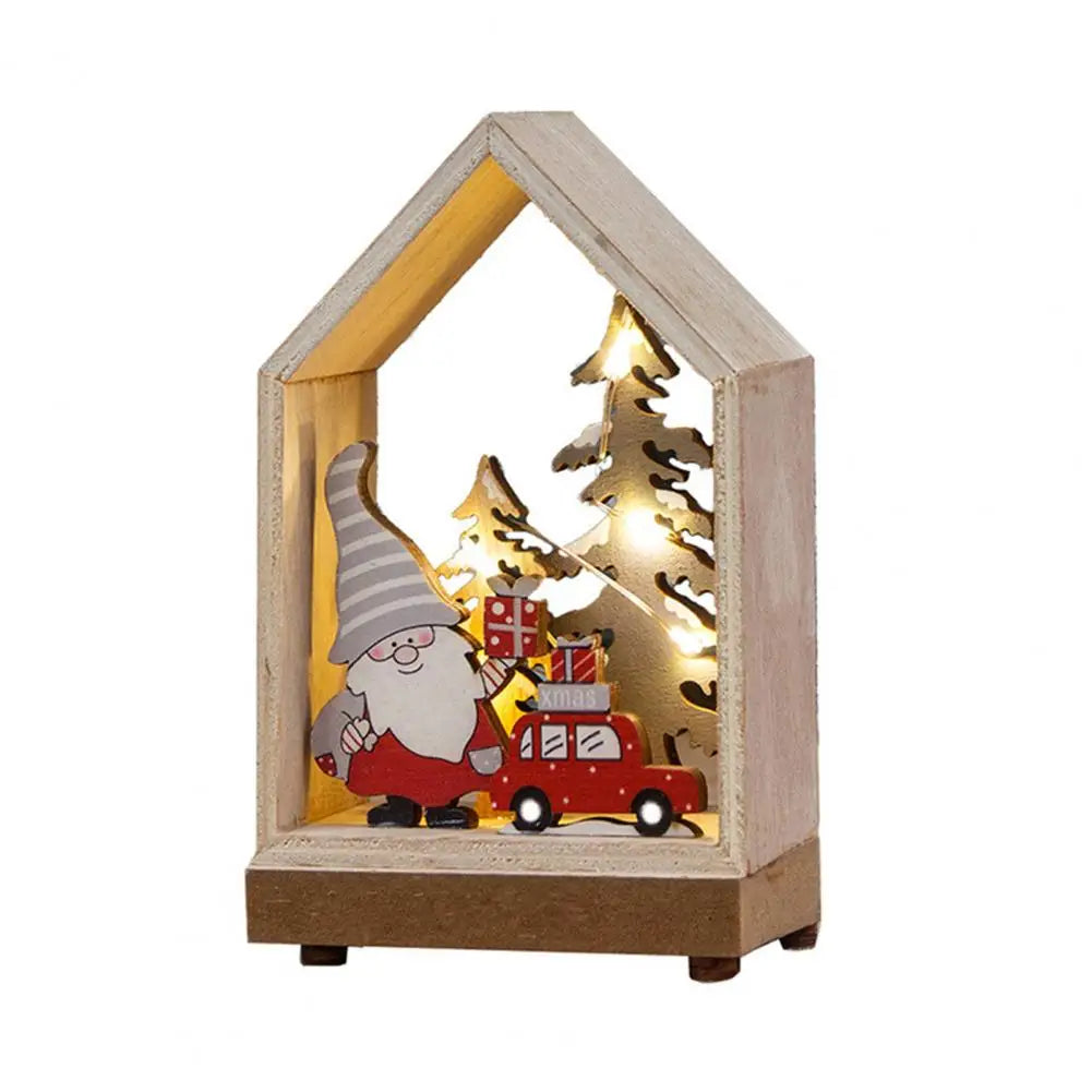 Christmas Ornaments Xmas LED Wooden House Glowing Santa Claus Wooden House Ornament For Party Home Desktop Decor