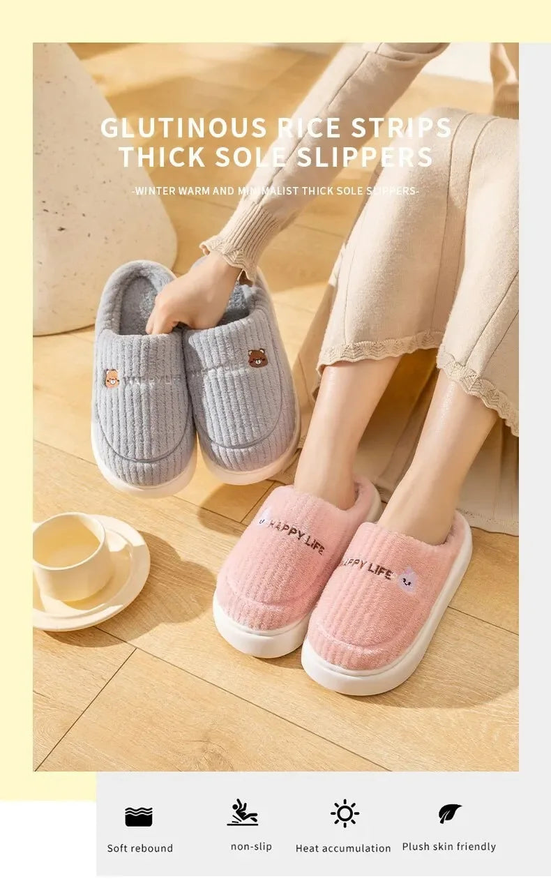 New warm cotton slippers for women's winter indoor wool slippers with thick soles and non-slip winter styles for home use.