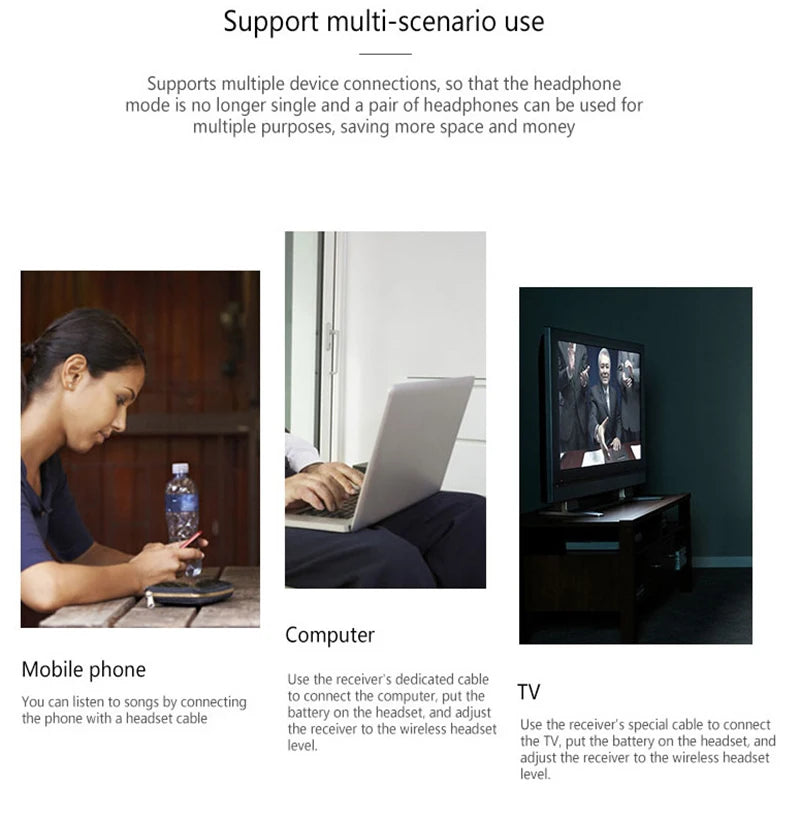 5 In 1 HiFi Wireless Headphones For TV Or Computer FM Radio Earphones Headsets With Microphone And Wireless Receiver