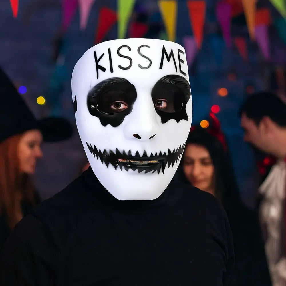 Dress Up Props White Makeup Halloween Mask Hand-painted Scary Street Dance Mask Full Face Cosplay Mask Party Supplies