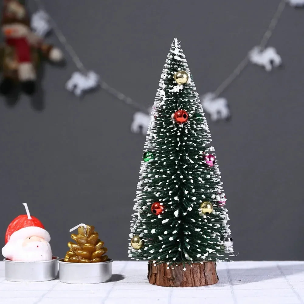 Christmas Tree Mini Tree with Wood Base Diy Crafts Home Table Top Decor Xmas Wooden Pendants for New Year Home Decoración