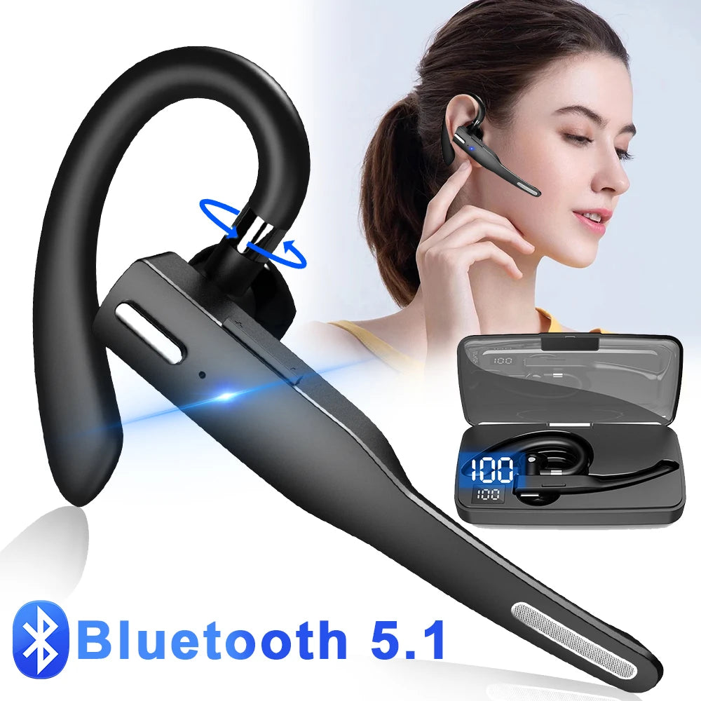 Wireless Bluetooth Headset Earphones 5.1 Single Handsfree For Driving HD Call Noise Headphone Microphone Business Headset