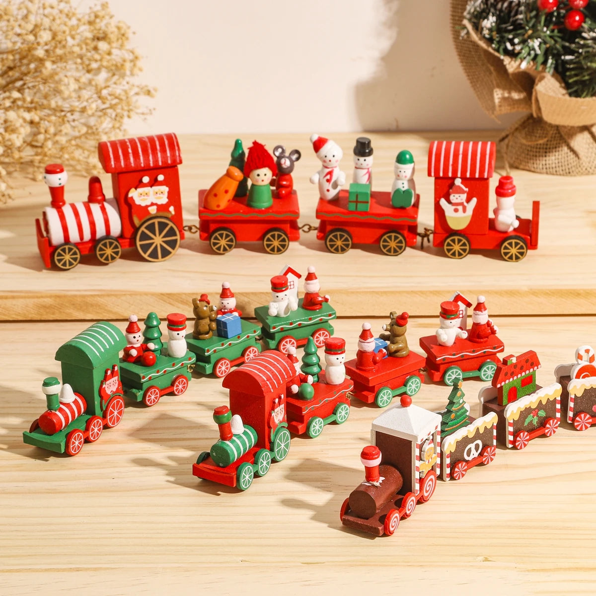 Christmas Decorations 2025 Christmas Wooden Train Xmas Tree Ornament Navidad Noel Home Decor New Year's Eve Decorations Kid Gift