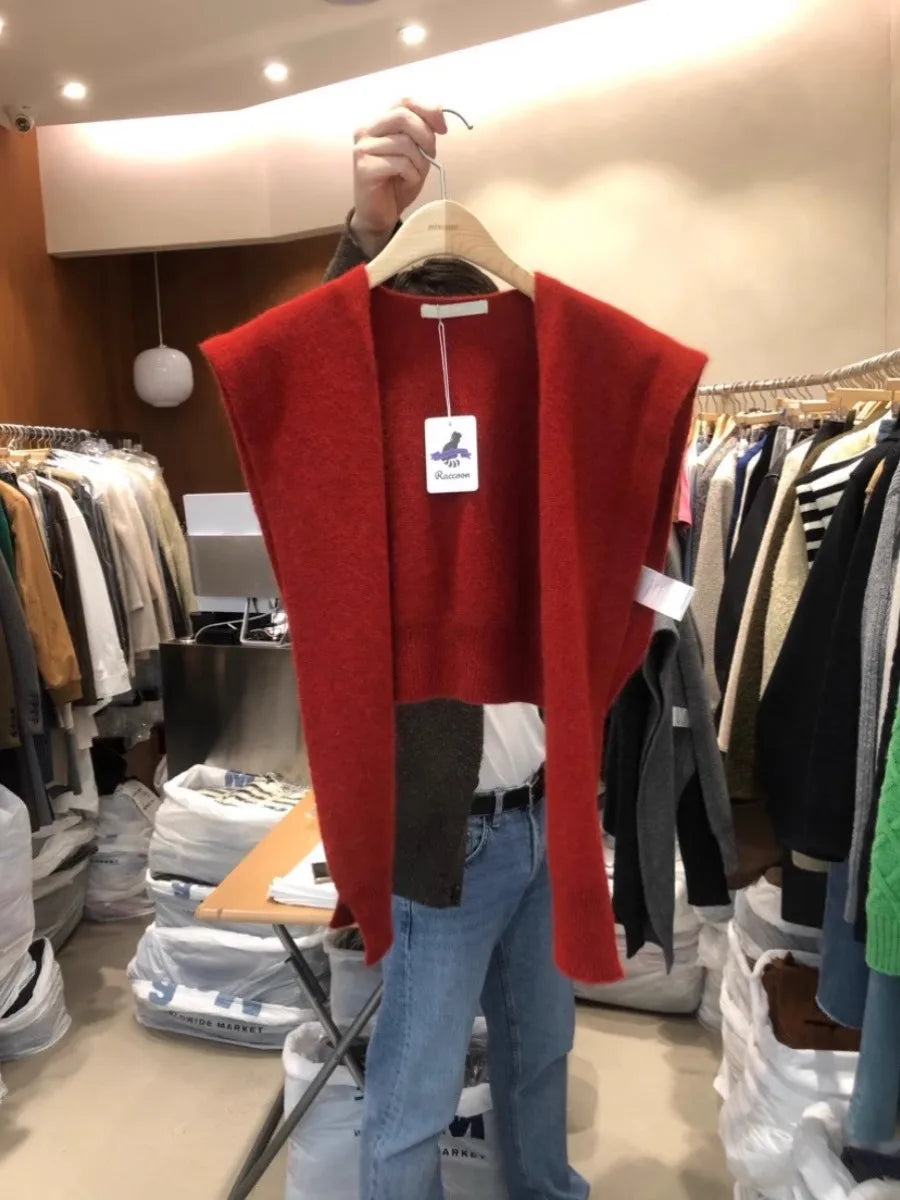 Autumnal Knitted Red awl Versatile Long Sve Top Warm Faionable Outerwear for Women Winter Season  Color Youth Fas...