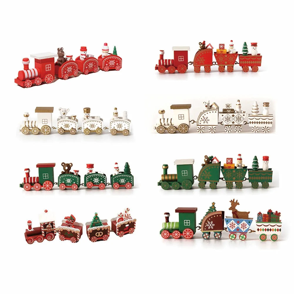 Christmas Decorations, Wooden Four-festival Mini Train, Children's Holiday Gifts, Window Display Table Ornaments Navidad