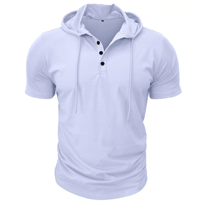 Men's Short-sleeved T-shirts for Sports and Fitness American-style Henley Shirt Hooded Top