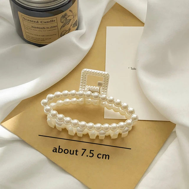 1PC Elegant Pearls Beads Hairpin for Women Headwear Horsetail Hair Clips Hair Crab Accessories Fashion Geometric Hair Claw