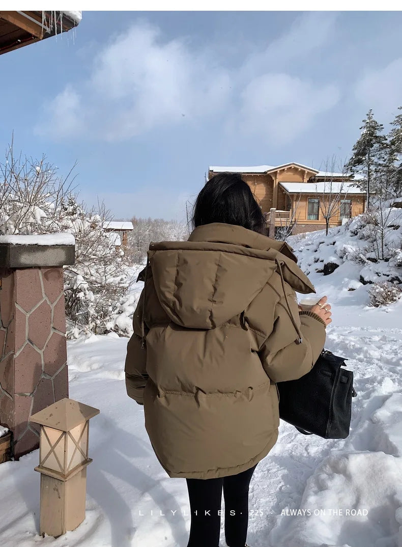 Women's Down Cotton Jacket Hooded Coat Winter Cotton Comfortable Thick Warm Love Embroidery Loose Jacket Snow Coat Clothing