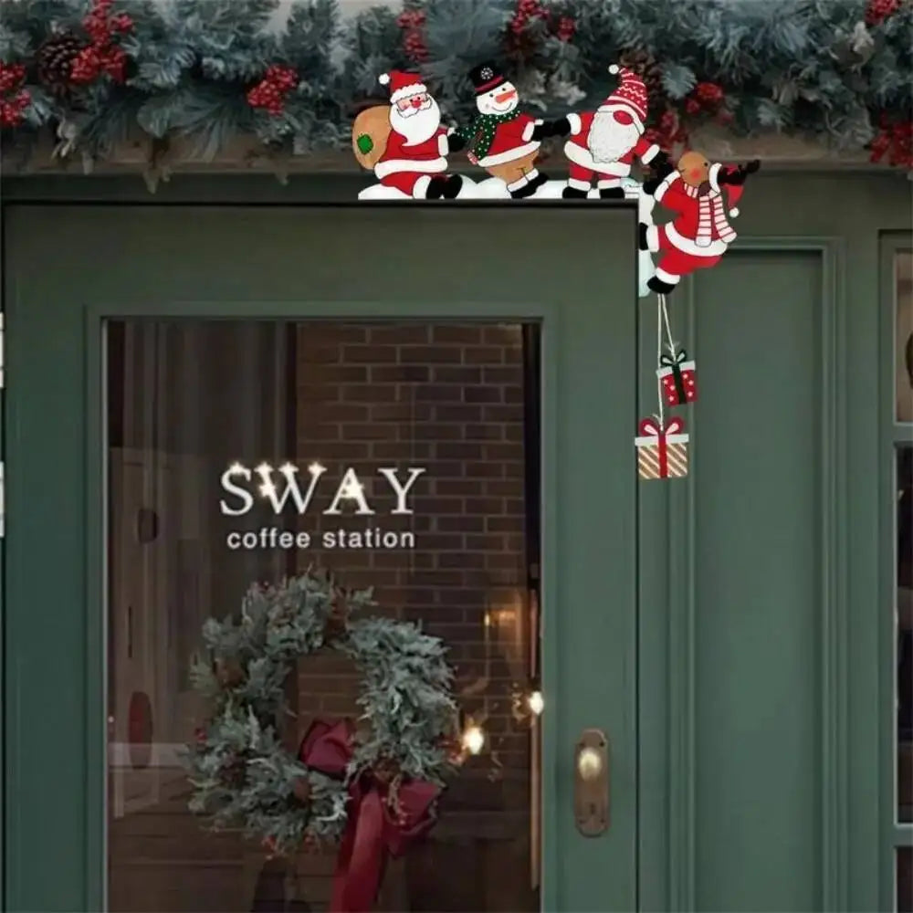 Christmas Wooden Santa Door Corner Decor Snowman Reindeer Pendant Xmas Cartoon Door Frame Decor Party Christmas Ornament Gift