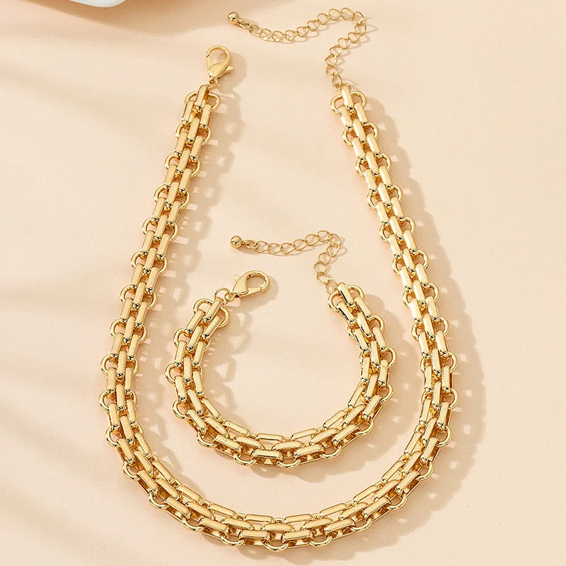 Jewelry Set for women girls Exaggerated Personality Metal Bracelet Necklace holiday party gift fashion ES013