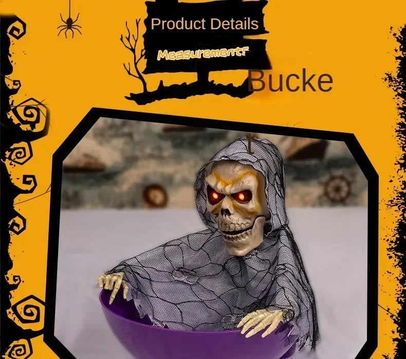 Halloween Electric Ghost Prop Animated Motion Sensor Light Up Sound Head Stretch Swing Party Decoration Haunted House Decor