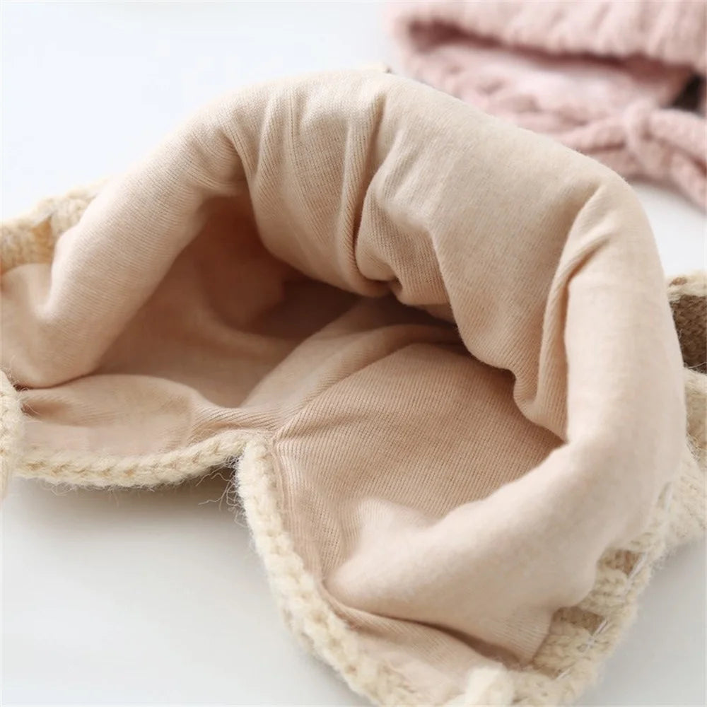 Winter Baby Stuff Hat for Boy Girls Accessories Knited Cap Kids Hat Fleece Warm Gloves Thick Winter Ear Kids Hat Baby Bonnet