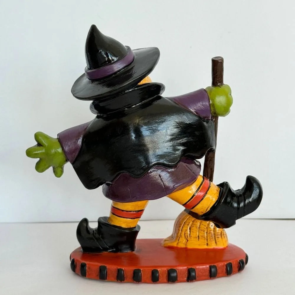 Halloween Themed Halloween Witch Figurine Resin Handicraft Desk Witch Sculpture Collectible Model Halloween Broom Witch Ornament
